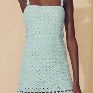 Saylor Caitriona Crochet Mini Dress in Aqua S